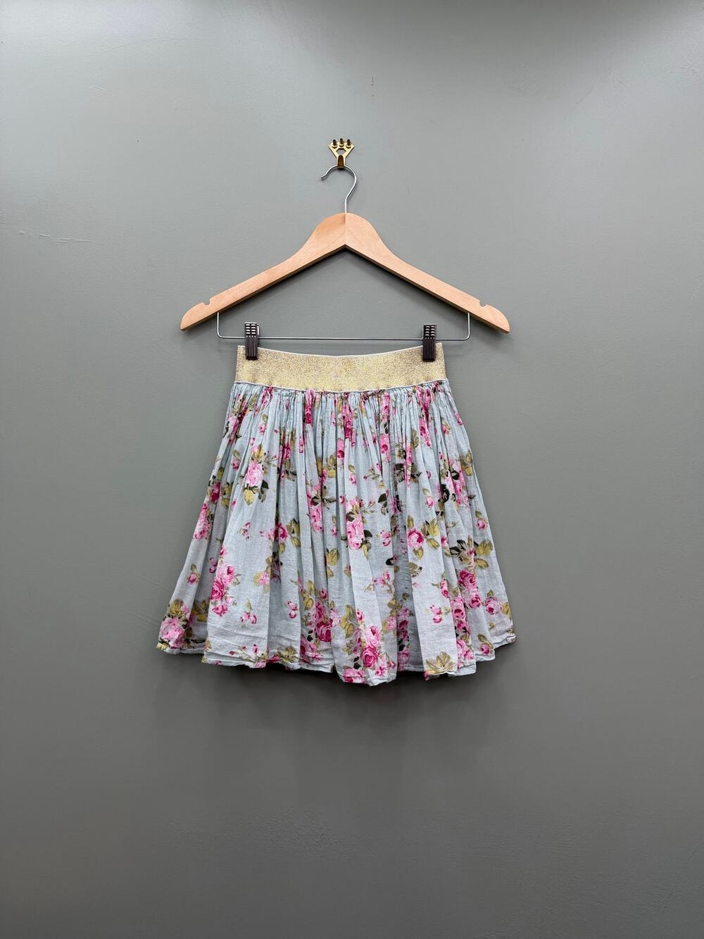 Atmosphere Floral Skater Skirt Blue Pink Roses Gold Waistband UK 8